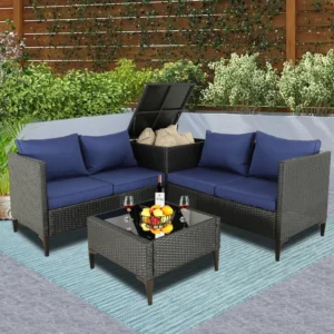 Outdoor Terrace Combination Furniture Set with Storage Box and Glass Desktop Table